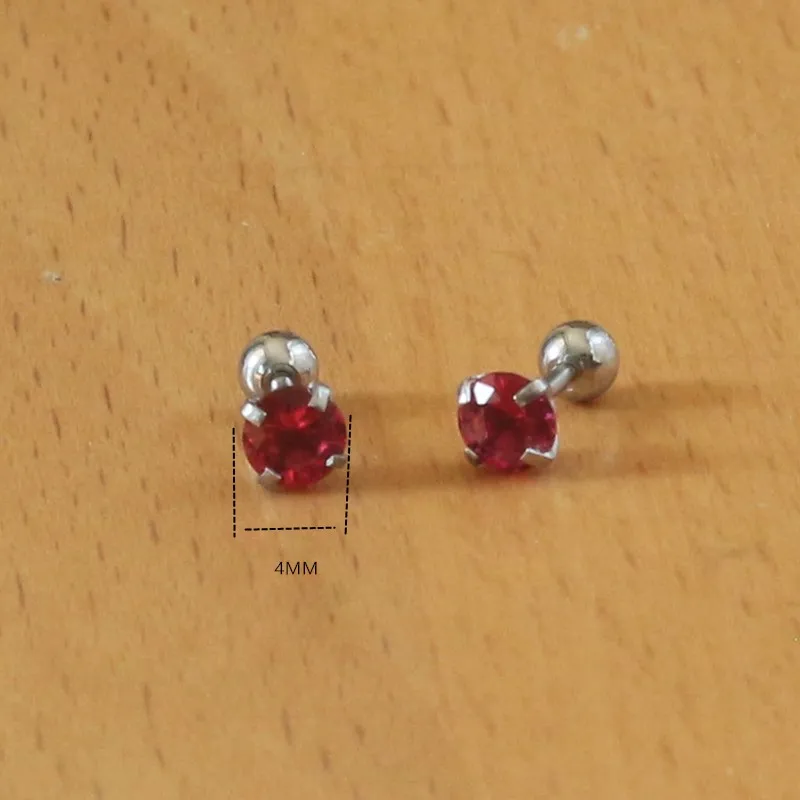 Титановые позолоченные винтовые серьги гвоздики с мини 4 мм ярко розовый AAA