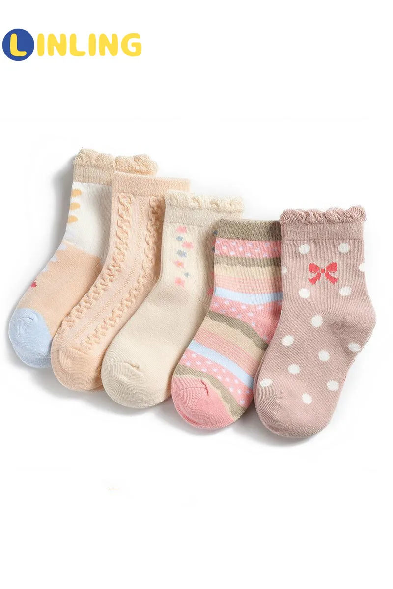 

LINLING 5 Pairs Cotton Socks Children Spring Autumn Warm Comfortable Girls Children Socks Lovely Kids Socks Lace 1-12Y V659