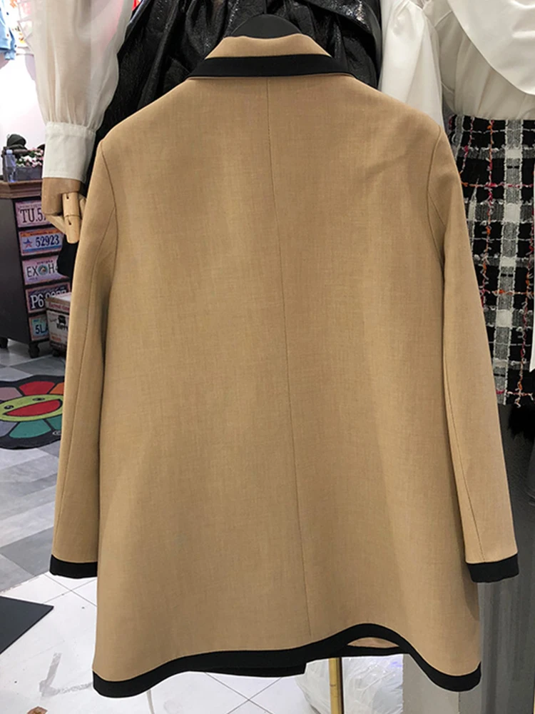 

Retro contrast color lapel stitching pockets loose suit jacket ladies autumn new personality all-match free shipping