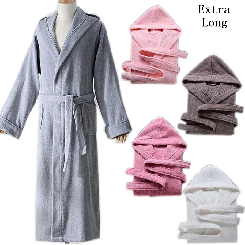 Winter Bathrobe Hooded Thick 100% Cotton Men's robes Five-star Hotel Robes Women Long-Sleeve Absorbent Terry Fleece Pijamas