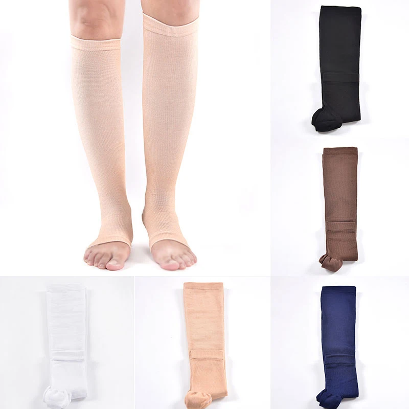 

2021 Breathable Sport Socks Comfortable Compression Socks Open Toe Slimming Stretch Socks Pressure Shaping Stockings Solid Color