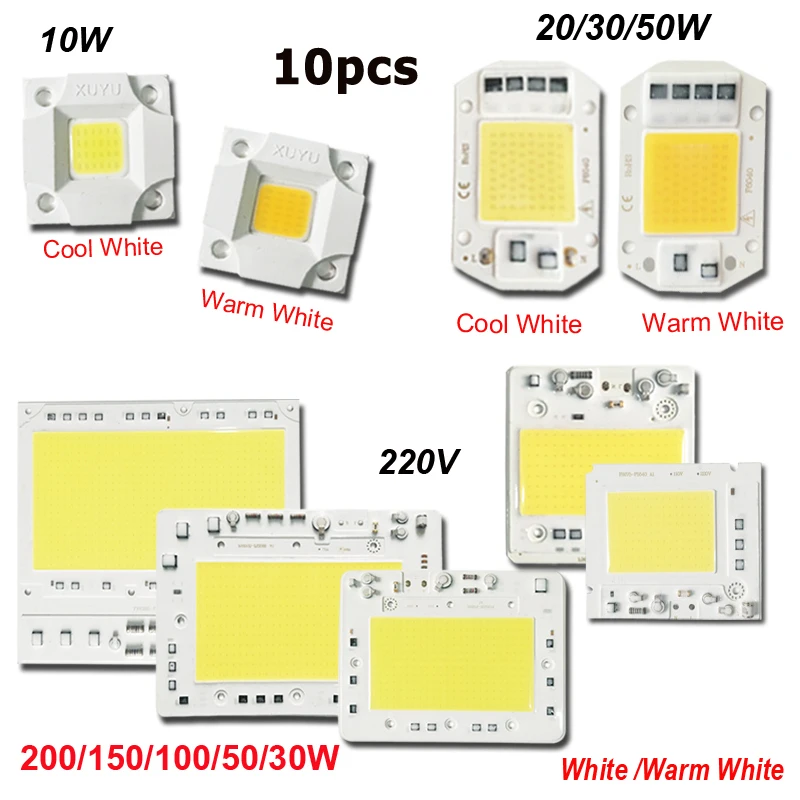 1/10 шт. 10 200W светодиодный чип COB AC 220V теплая белая Интегрированный для заливающего