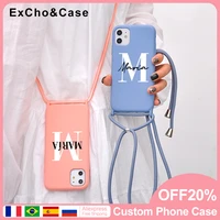 custom letter name silicone phone case for iphone 11 12 pro max x xr xs se 7 8 plus crossbody lanyard cute cover girl boy gift