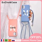 Силиконовый чехол для телефона на заказ с буквенным именем для iPhone 11 12 Pro Max X XR XS SE 7 8 Plus, шнурок через плечо, милый чехол, подарок для девочек и мальчиков
