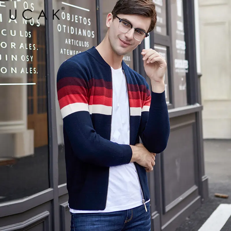 UCAK бренд мериносовой шерстяной мужской свитер осень зима теплый кашемировый