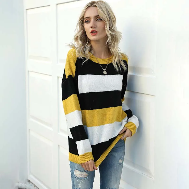 

Loose Striped Sweater Women 2020 Autumn Winter Ladies Sweater Knit Jumper Pullover Women Knitted Sweaters For Women Knitwear