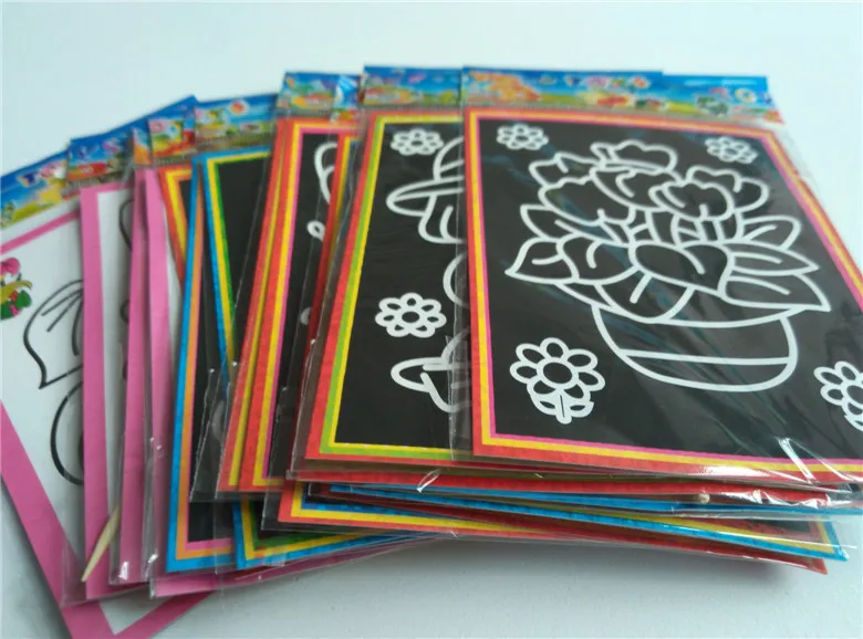 

10 pcs 13x 9.8cm Scratch Art Paper Magic Painting Paper with Drawing Stick For Kids Toy Colorful Drawing Toys