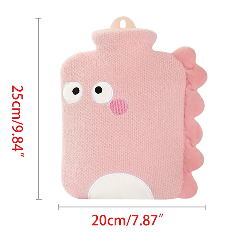 

900ml Cute Cartoon Dinosaur Hot Water Bottle with Plush Cover Portable Explosion-Proof Winter Reusable Hand Warmer for Women Pa