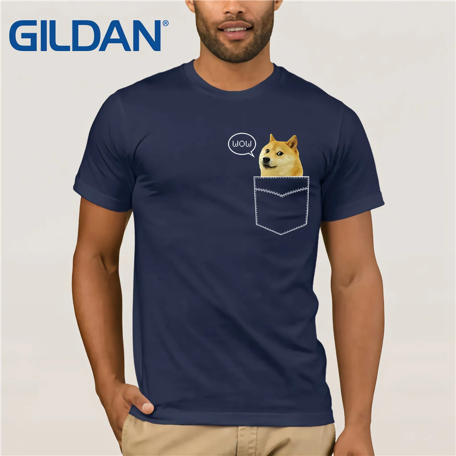 Шиба ину футболка Pocket Doge такая Wow Dank Pixel милая собака футболка Летняя мужская футболка с коротким рукавом - Цвет: navy