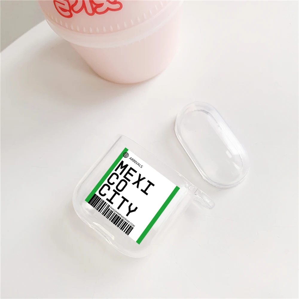 Роскошный чехол-гарнитура Bluetooth для Airpods 2 1 INS Label со штрих-кодом и надписью «город США», прозрачный мягкий чехол из ТПУ