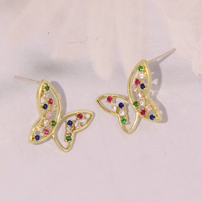 

CZ Zircon Butterfly Stud Earrings For Women Girls Colorful Zircon Fashion Wedding Earring pendientes mujer moda 2021