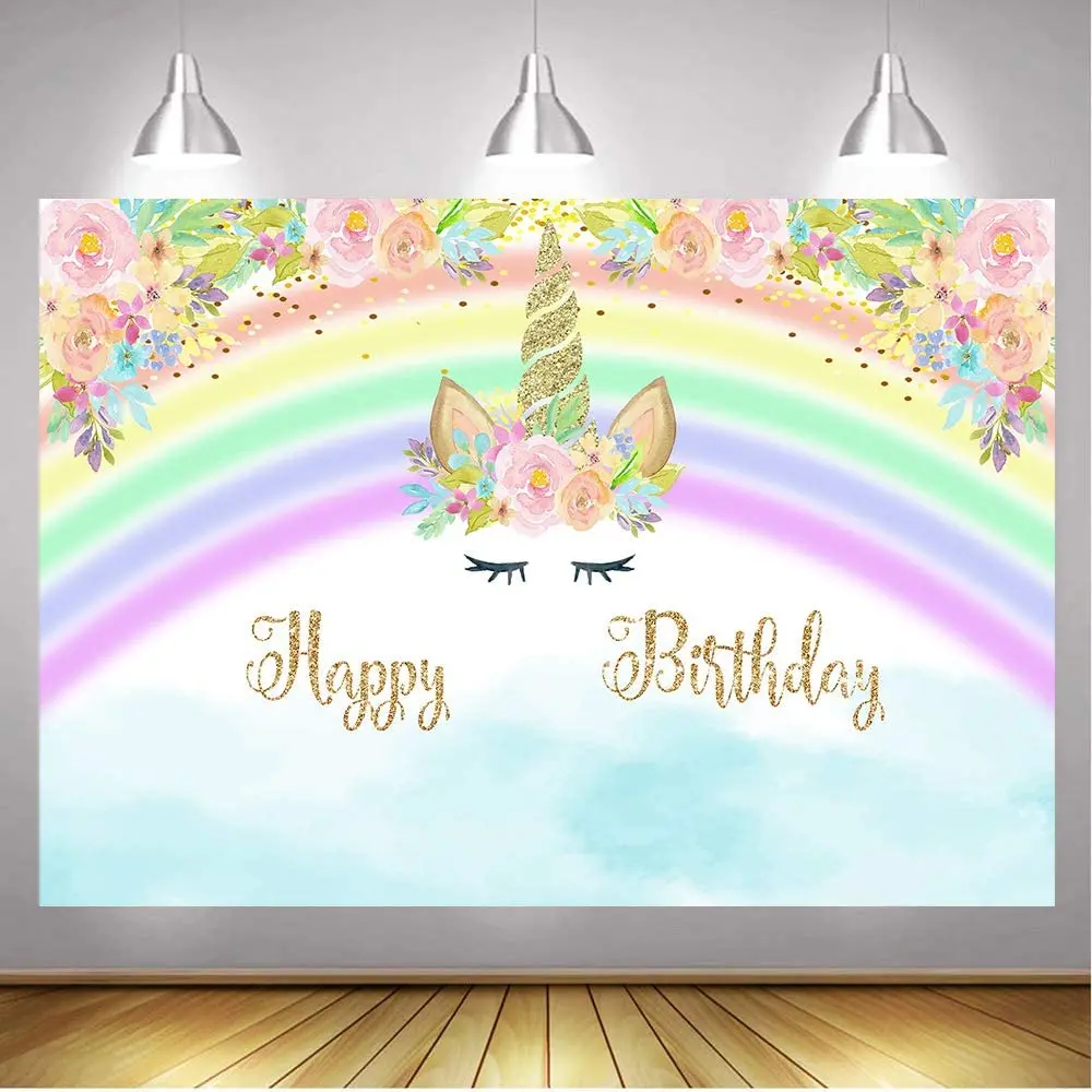 

Unicorn Rainbow Flower Backdrop for Kids Birthday Unicorn Theme Party Decoration Supplies Unicorn Photo Background