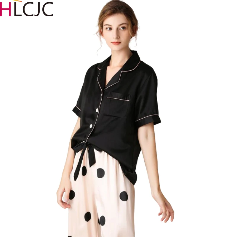 Женская атласная пижама в горошек с коротким рукавом | одежда