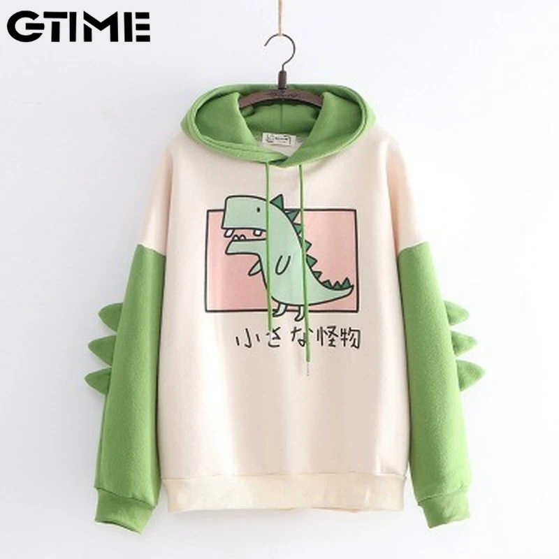 

Oversized Cartoon Hoodie Women Fashion Sweatshirt Casual Print Korean Style Thicken Sweatshirt Winter dino Tops #LAHXZ-499