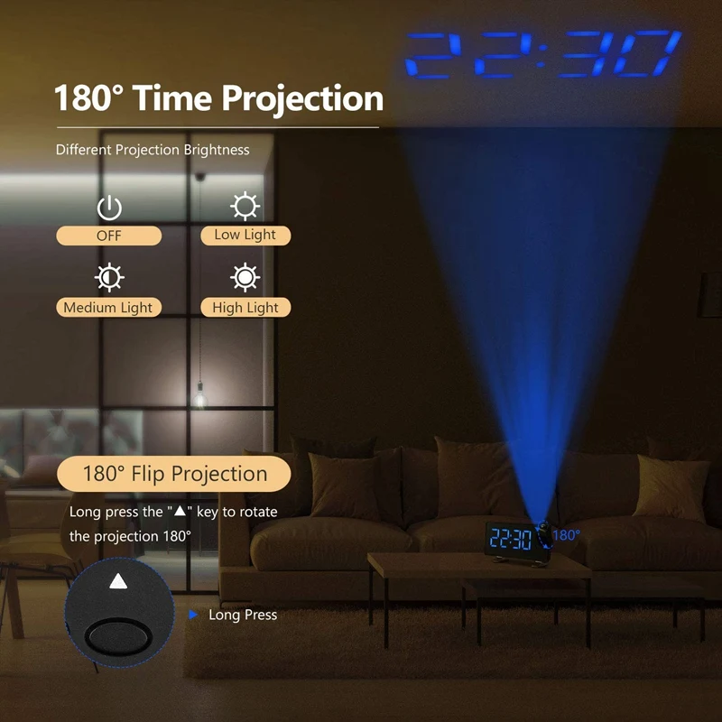 Projection Alarm Clock 7 inch LED Curved-Screen Large Digital Display Adjust Brightness Automatically 12/24 Hour Dual C | Дом и сад