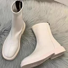 Женские ботинки-Челси QWEEK, черные, белые ботинки до середины икры на платформе в британском стиле, короткие кожаные резиновые ботинки на плоской подошве, Осень-зима