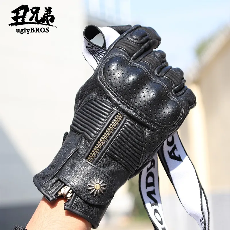 Кожаные Мотоциклетные Перчатки в стиле ретро мужские защитные перчатки для езды