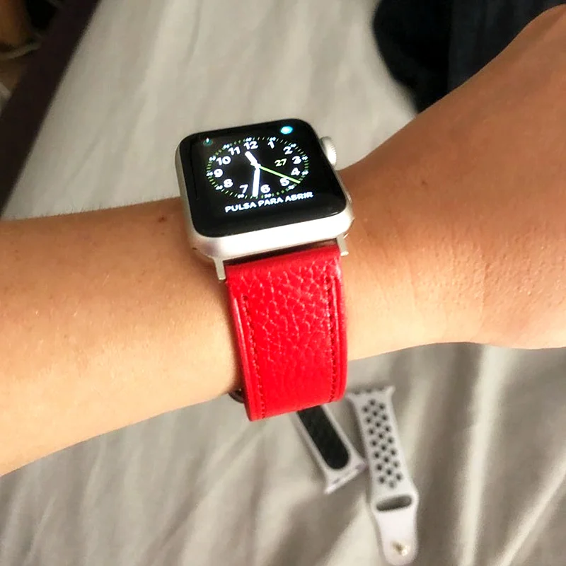 Кожаный ремешок для apple watch 38 мм 42 мм iwatch 4 ремешок 44 мм 40 мм Lychee классический браслет ремешок для apple watch 4 3 2 1