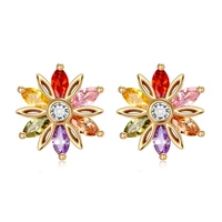 european and american fashion hot sale rose gold colorful zircon flower earrings pendant