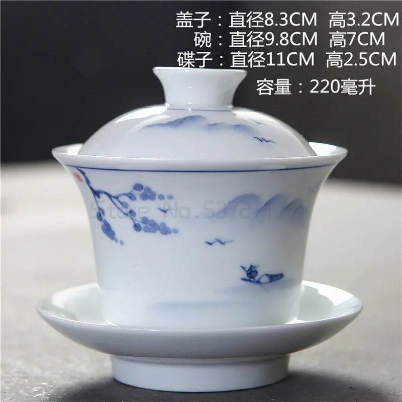 

white china gaiwan Chinese porcelain tureen with cup saucer coaster covered bowl with lid handpainted cup bowls 150ml new