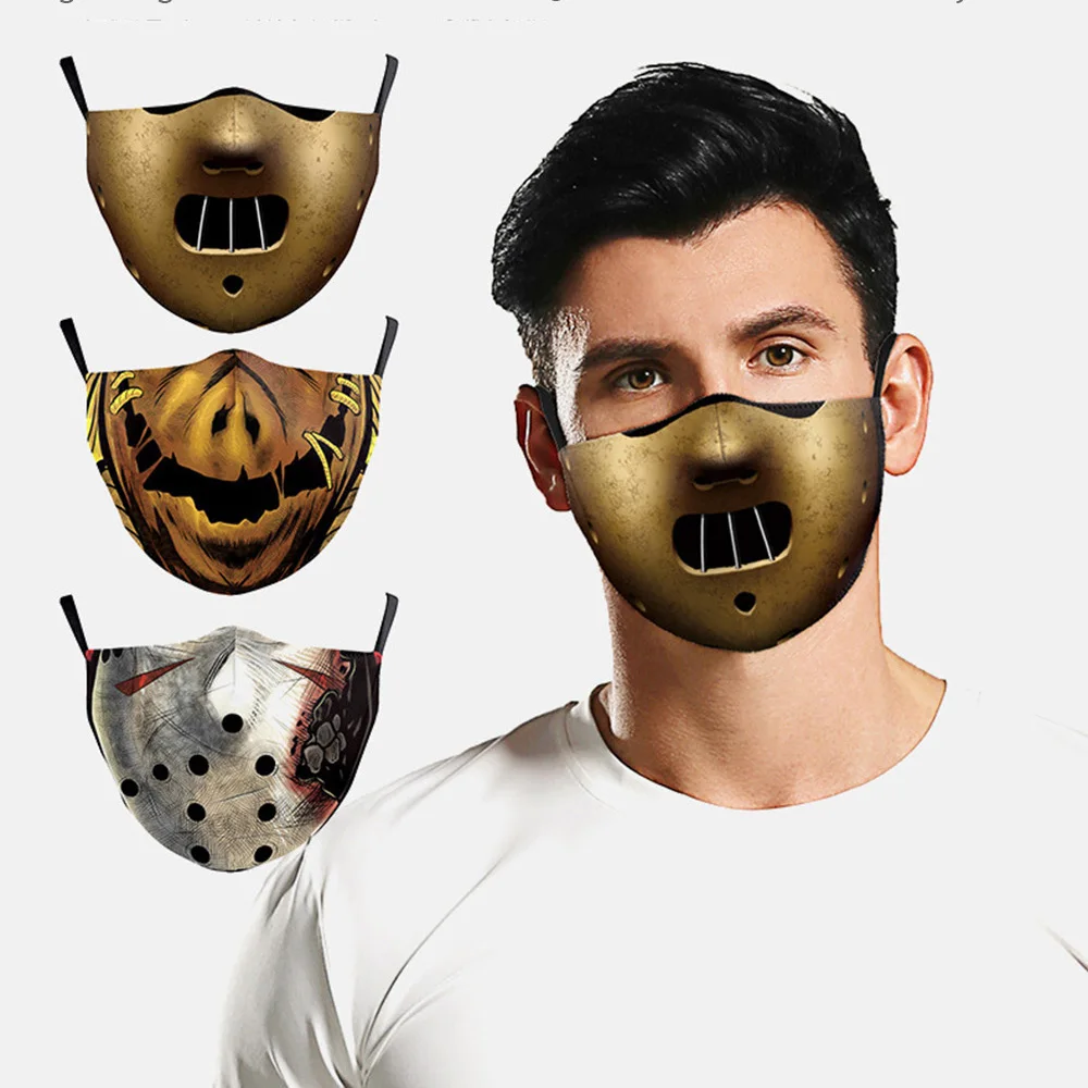 

New Fashion Halloween Cospaly Horror Printing Masks Women's Men Unisex Face-Protection Breathable Cycling Spots Adult Party Mask