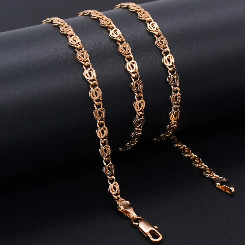 

Anietna Luxury Elegant 585 Rose Gold Chain Curb Necklace for Men or Women Classic Fabric Jewelry 60cm 5mm Gift Wholesale collar