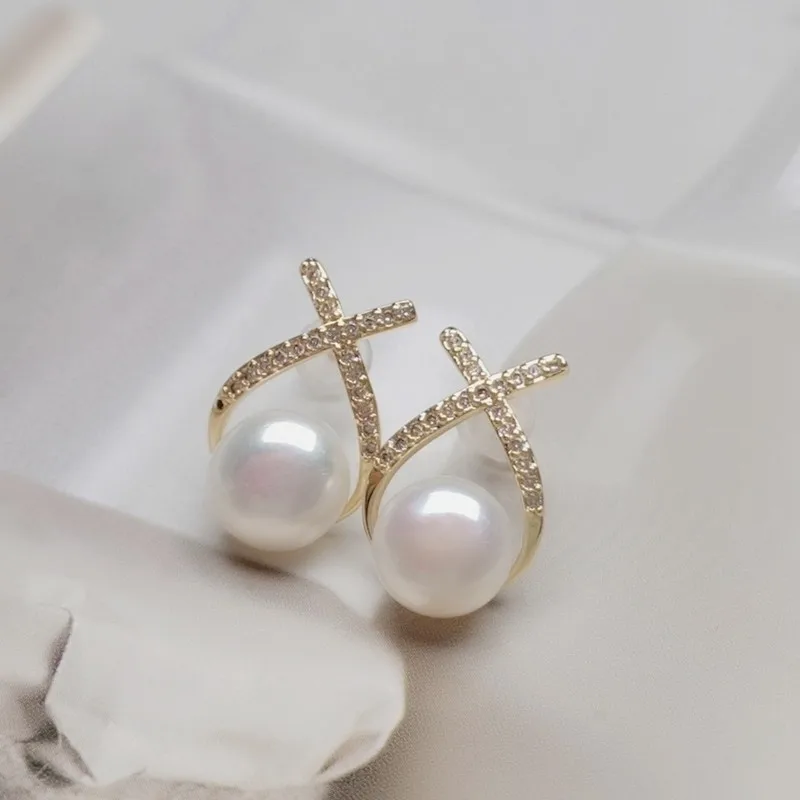 

Andshiny Trend White Pearl Golden Earrings Clips Female French Studs Simple Cold Style Wedding Pendant Eardrop Jewelry Gift