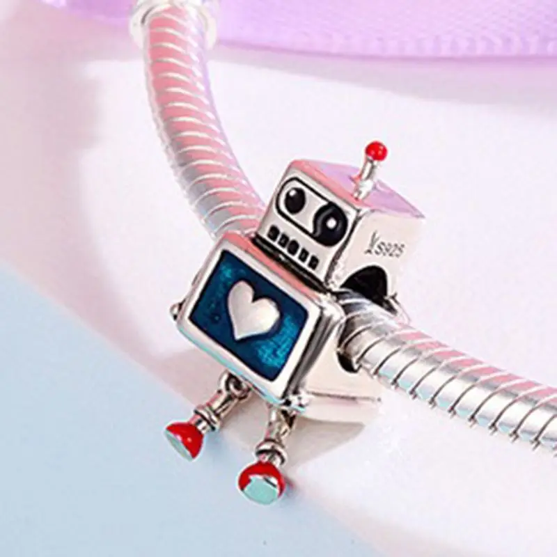 

Cute Robot 925 Silver Creative Vintage Style Pendant for DIY Jewelry Making