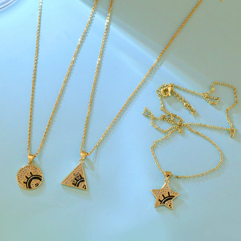 

EVIL EYE Micro Pave Zircon Turkish Evil Eye Pendant Necklace Copper Gold Color Long Chain Necklace for Women Girls Men LE827