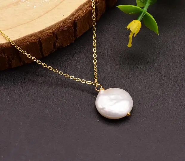 

GLSEEVO 925 Sterling Silver Natural Fresh Water Baroque Flat Pearl Necklace For Women Party Wedding Fine Jewellery Kolye GN0109
