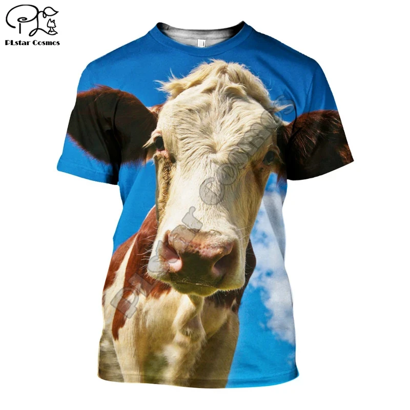 

PLstar Cosmos 3DPrint Animal Cow Cattle Grassland Harajuku Streetwear Man and Woman Casual Unisex Funny Tshirts Short sleeve-a1