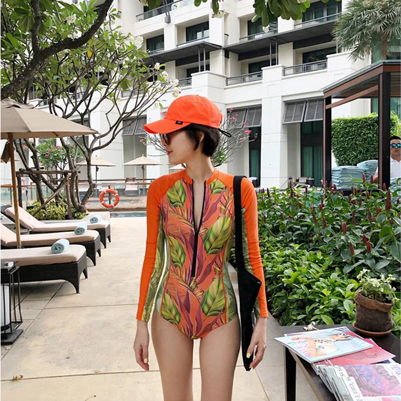 

Printing Long Sleeve Women One Piece Swimsuit Swimwear Bathing Suit Rash Guard Surfing Swimming Suit Women's Kayaking