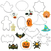 1set halloween stainless steel cookie cutter set pumpkin bat ghost witch hat baking mold fondant cake decor party accessories