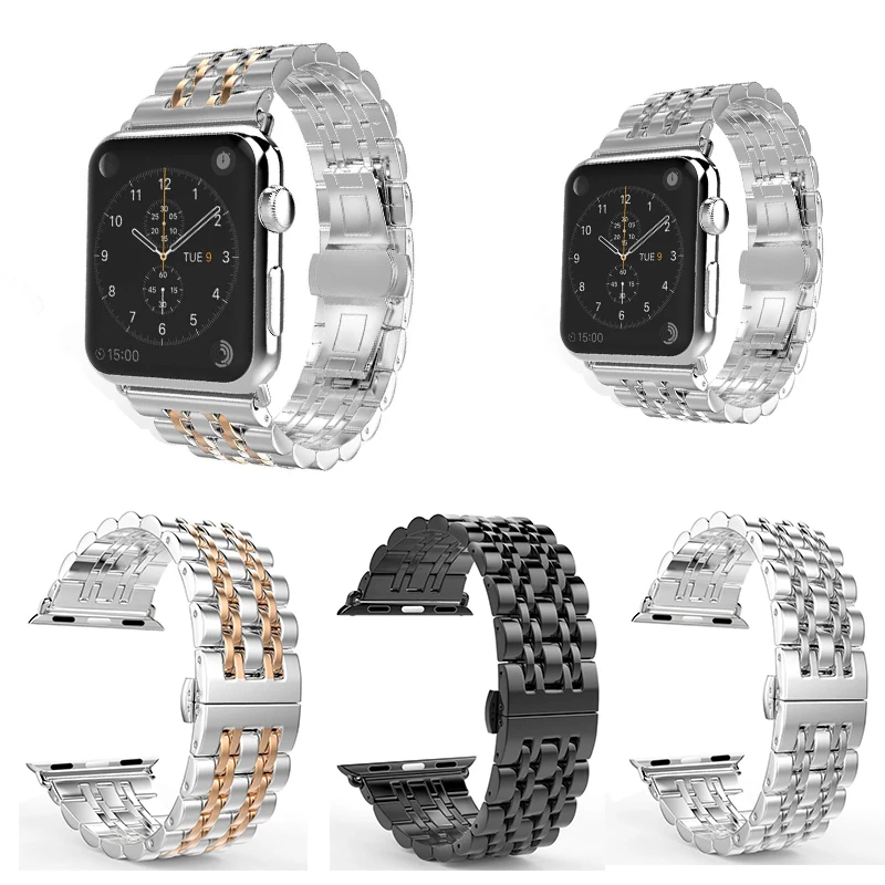 

Браслет стальной с пряжкой-бабочкой для Apple Watch 1/2/3, 42/38 мм, 40/44 мм