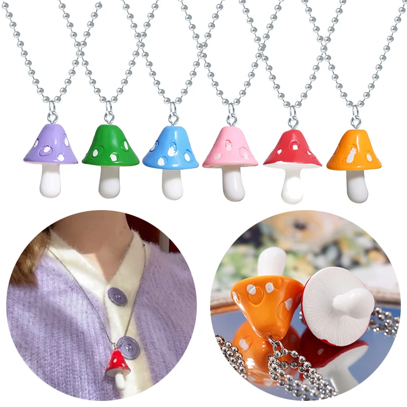 

Модное мультяшное ожерелье с цветным грибом и жемчугом в виде кролика, милая индивидуальная Подвеска из смолы для девушек, изящное Ювелирно...