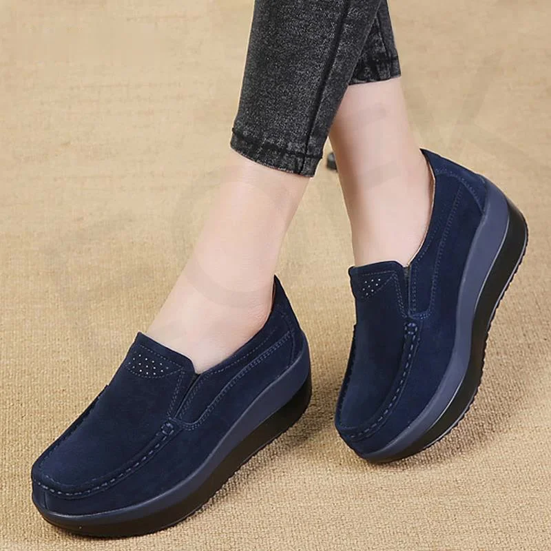 

Spring Autumn Women Flats Platform Loafers Ladies Work Genuine Leather Comfort Soft Moccasins Nursing Slip On Casual Shoes