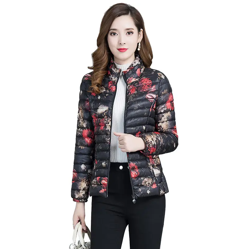 

Fashion Lightweight Down Jacket Women Casual Camouflage Women's Short 2019 New Flower Jacket Large Size Down Coat Winter f1928
