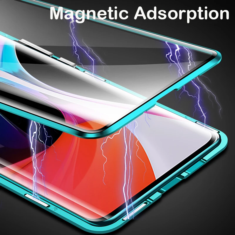 Фото Магнитный чехол для Xiaomi 11T 12 MIX4 POOC M3 Pro X3 GT Redmi K50 K40, металлический бампер, Защита камеры, чехол из закаленного стекла, 360 №4