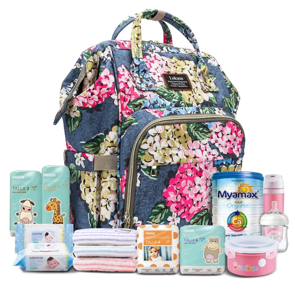 

Fashion Baby Diaper Bag Flower Pattern Backpack Waterproof Multi-Function Travel Nappy Bag with Changing Pad Insulated Pouch bag