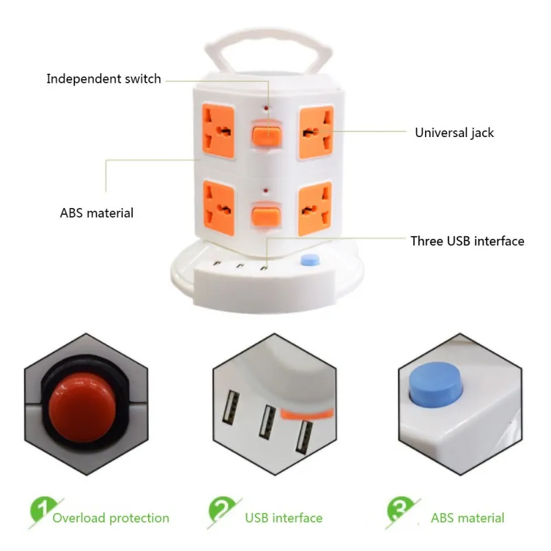 Удлинитель USB вертикальный с защитой от перенапряжения 8/12 дюйма 6 футов/2