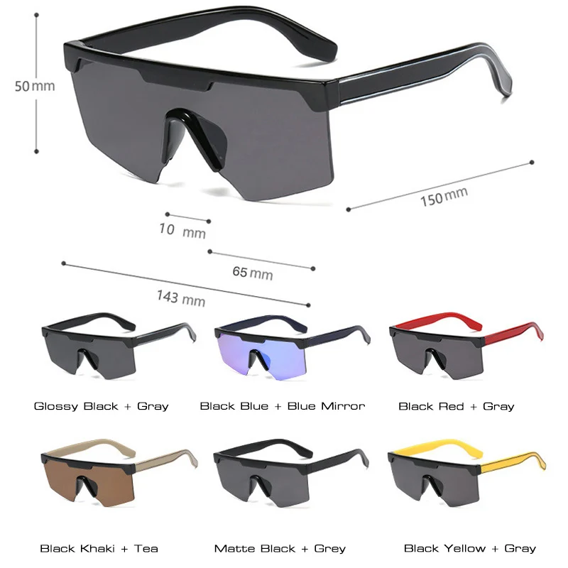 Мужские и женские большие квадратные солнцезащитные очки SHAUNA цельные в