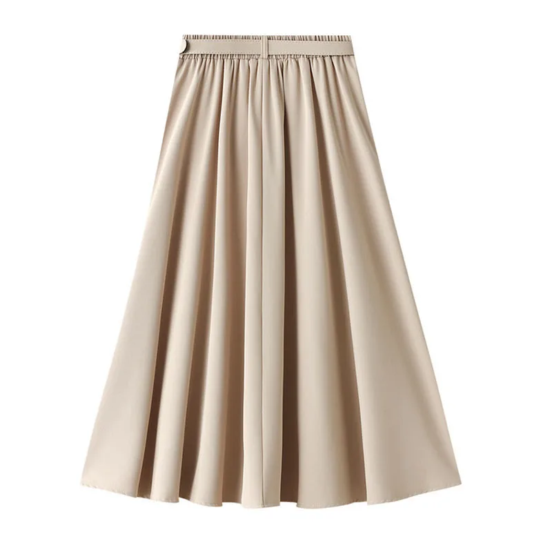 

Office Lady Solid Color Skirts Casual Elegant Clothes With Sashes 6 Colors High Waist Shirring Fall Winter Vintage Party Skirt