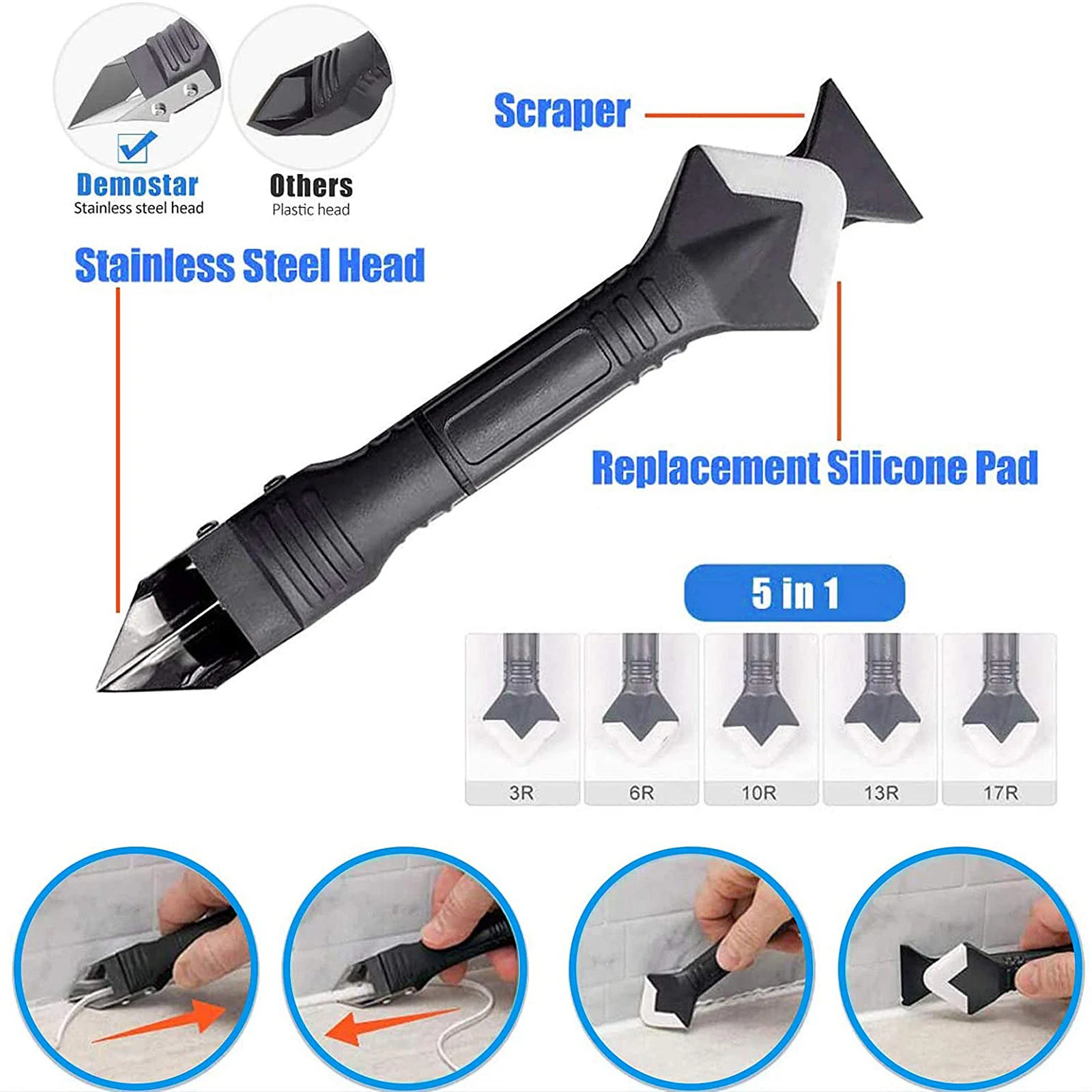 

Remover Scraper Faucet Nozzle Kit Set Sealant Caulking Tool Cement Finishing 3 In 1 Silicone