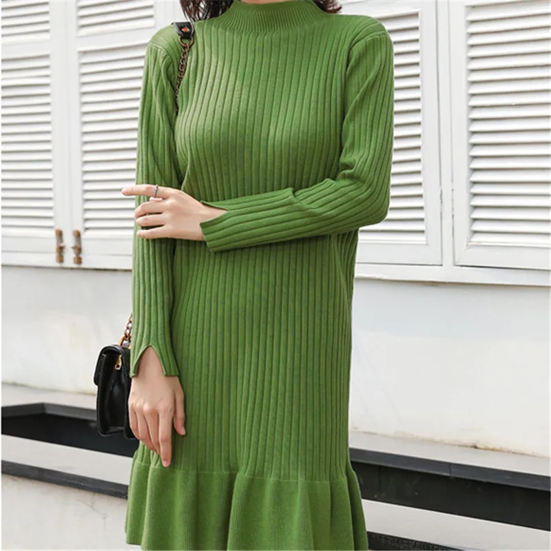 Корейское платье-свитер женские вязаные платья Осенний Женский пуловер