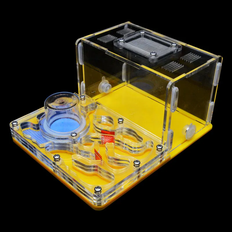 Yellow DIY Acryl Ant Farm Flat Ant Nest Ant House for Pet Anthill Glass Moisturizing Water Tower Workshop Feeding Area 12*15*7.5cm - Color: Yellow