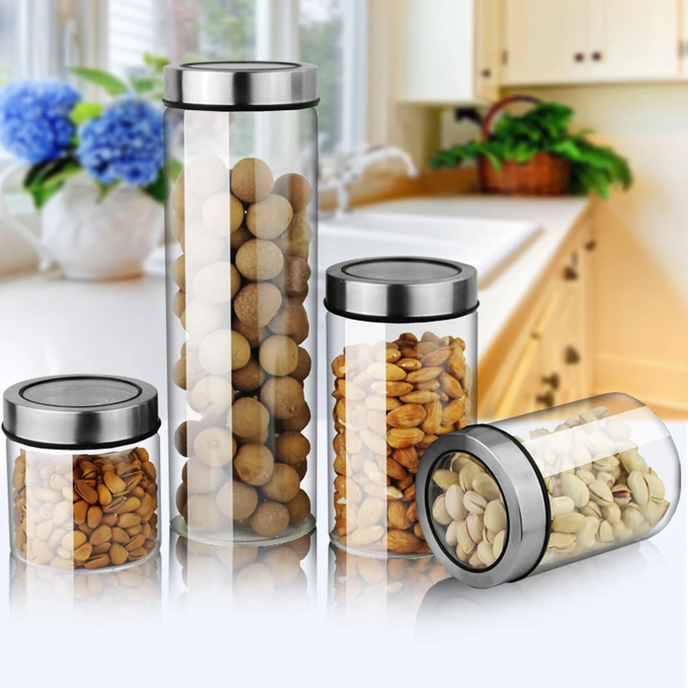 

Glass Kitchen Storage Bottles Jars Food Container Grains Tea Coffee Beans Grains Candy Jar Containers Kitchen Accessories