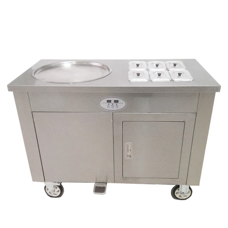 

2 компрессора Одиночная сковорода с 6 резервуарами для пищевых продуктов машина для приготовления жареного мороженого