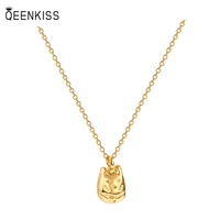 qeenkiss nc722 fine jewelry wholesale fashion woman girl birthday wedding gift lucky cat 18kt gold clavicle pendant necklace