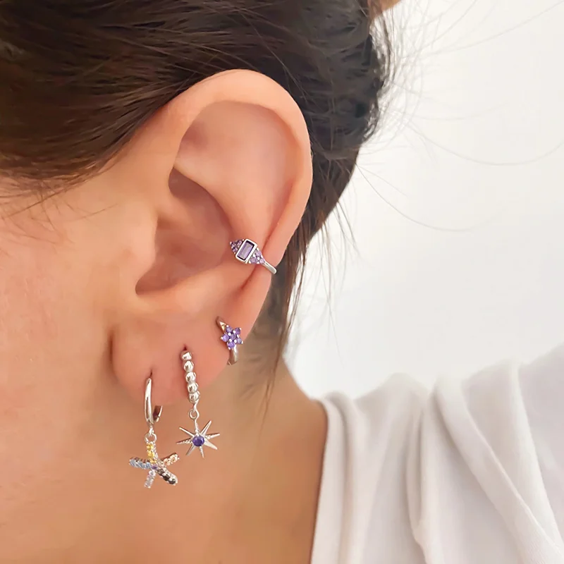 

CANNER S925 Sterling Silver Hoop Earring Colorful Zircon Earring For Woman Girls Pendientes Oorbellen Bling Crystal Fine Jewerly