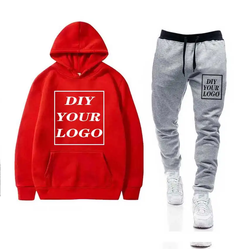 custom logo Print Мужские комплекты, спортивная одежда, Толстая Толстовка+ штаны, логотип «сделай сам», спортивные костюмы, повседневные толстовки, спортивный костюм, мужская спортивная одежда, спортивные штаны для фитнеса - Цвет: custom logo Print